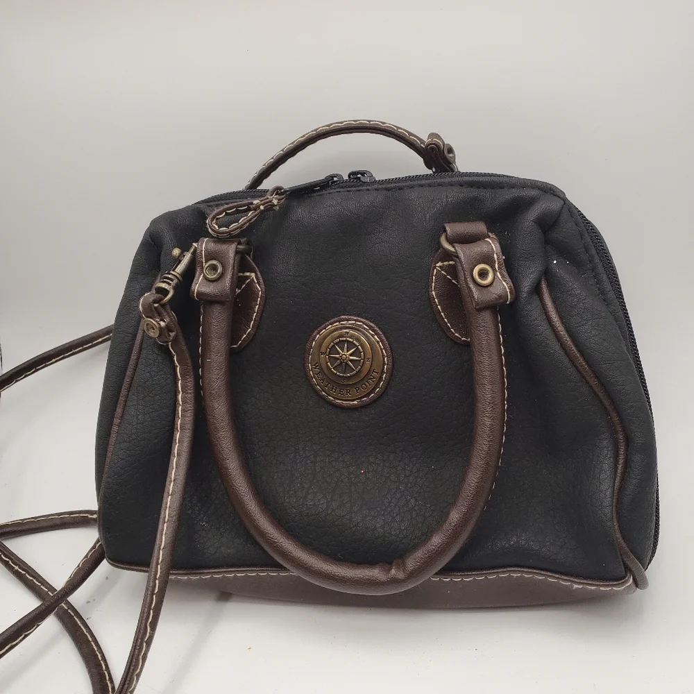 Vintage Mitzi Weather Point Convertible‎ Crossbody Bag Black with Brown Accents.